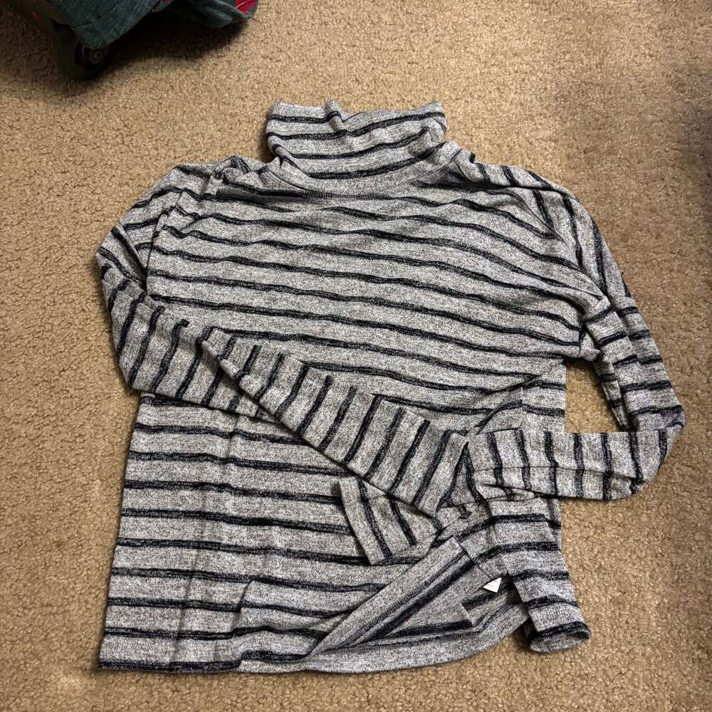 Banana Republic Women's Gray Striped Soft Knit Mock Neck Turtleneck Sweater XS